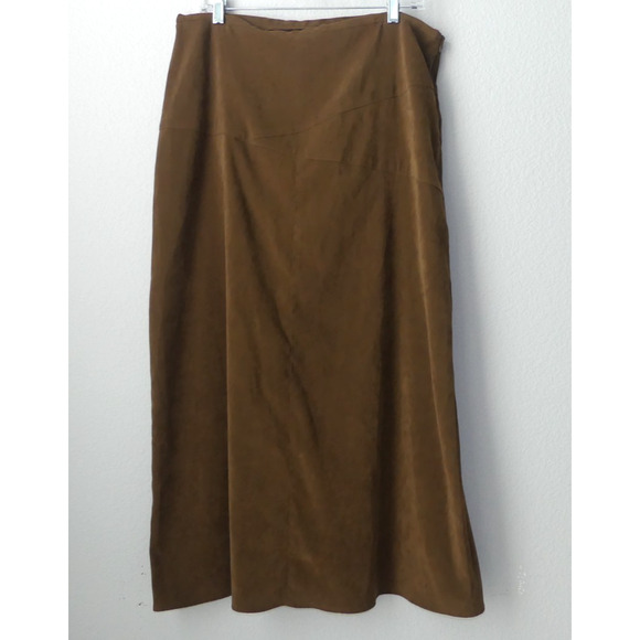 Studio C Maxi Skirt Women's Size 16 Brown A-Line Suede Like Poly Y2K Trendy - Picture 1 of 9